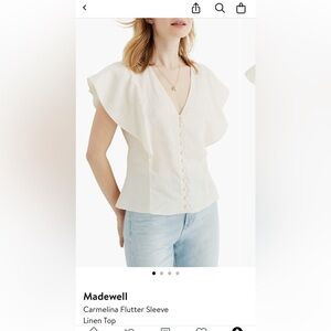 Madewell Cream Flutter Sleeve Linen Blouse